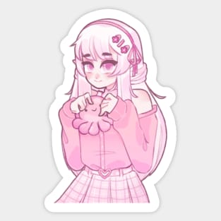 Cute anime girl holding a squid plushies <3 Sticker